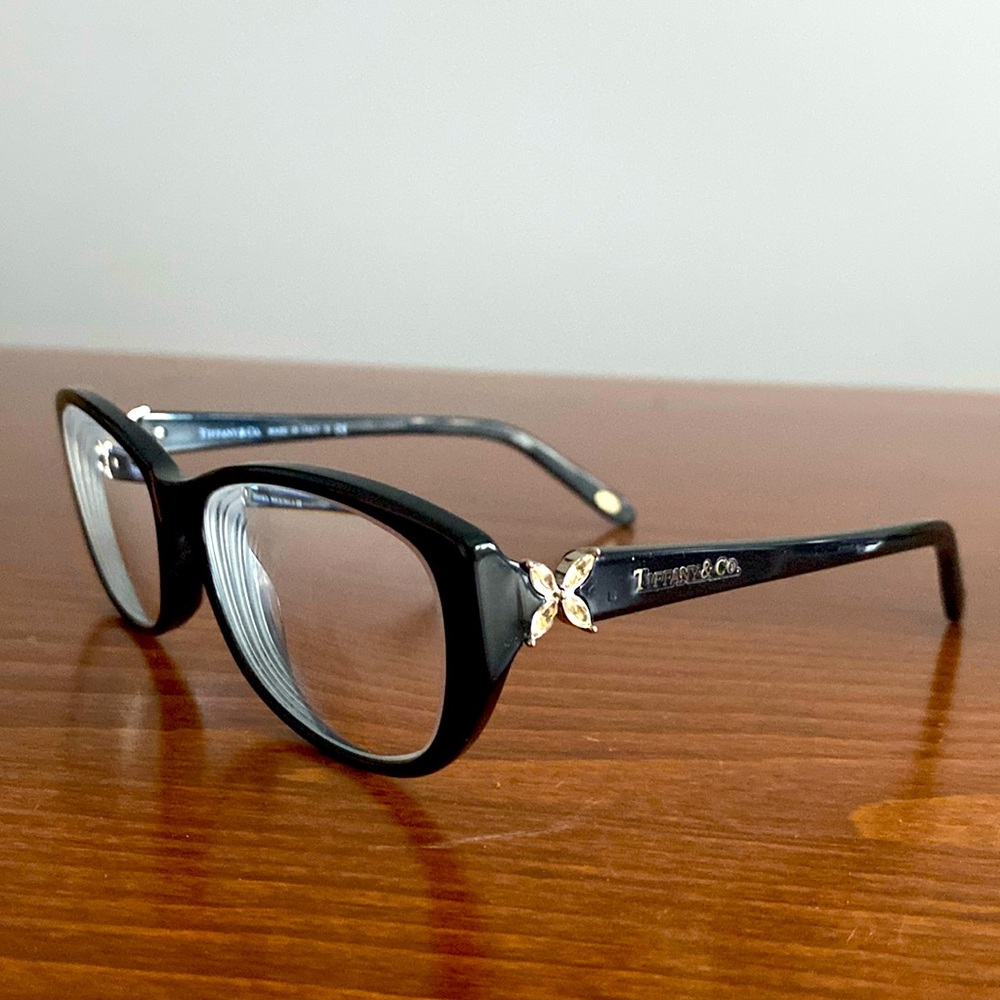 Tiffany & Co. Black Glasses with Gold and Rhinestone Butterfly accents